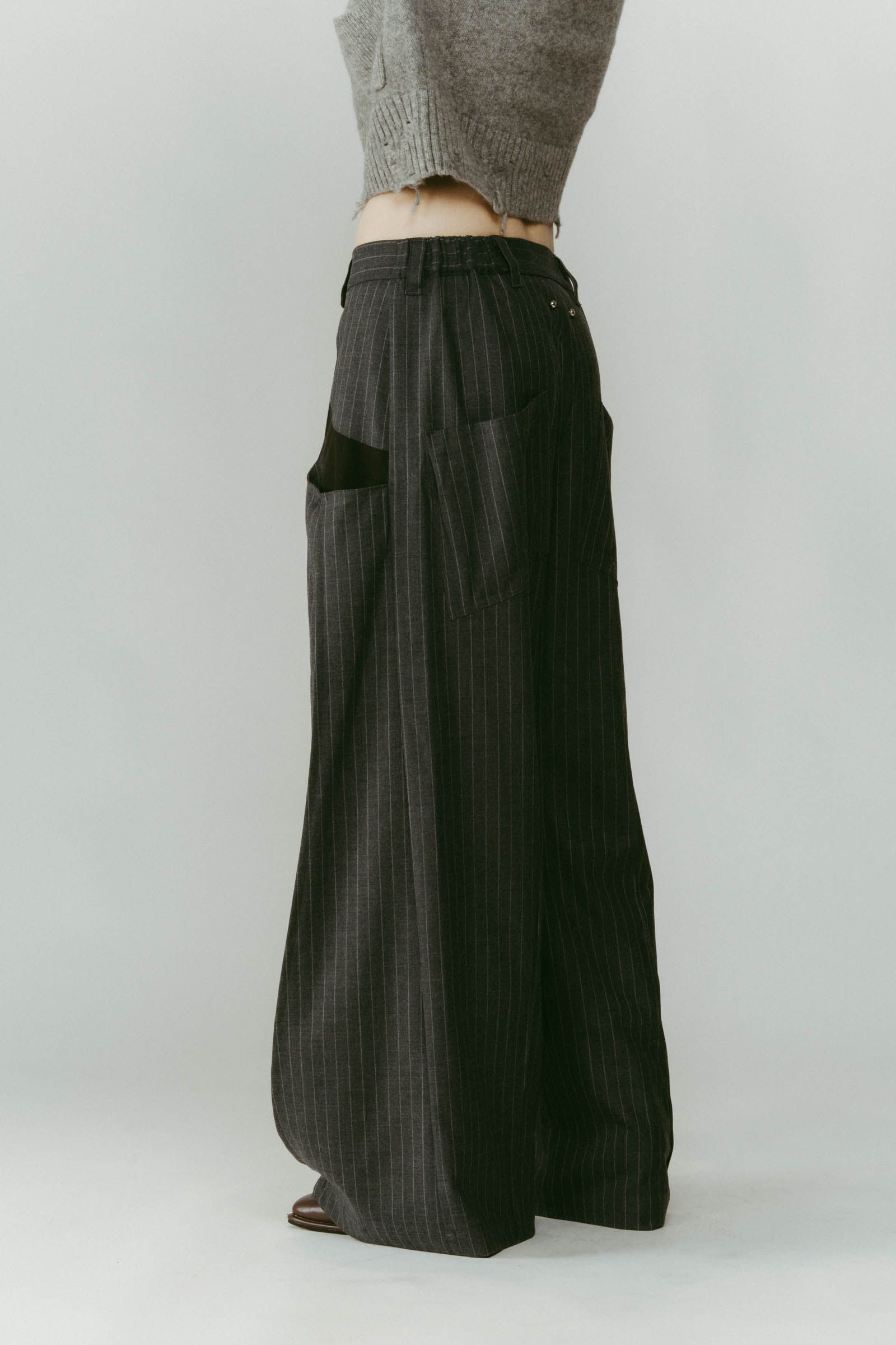pierced drape pants(unisex) / ピアス ドレープ パンツ (ストライプグレー) / 25AW