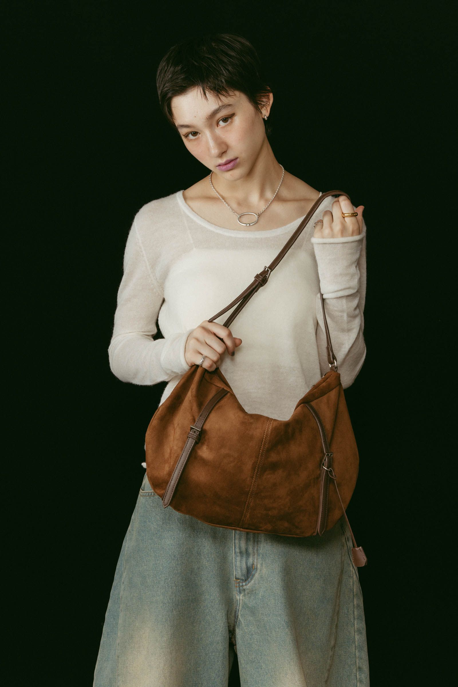 suede moon bag / スエード ムーンバッグ (ブラウン) / 25AW