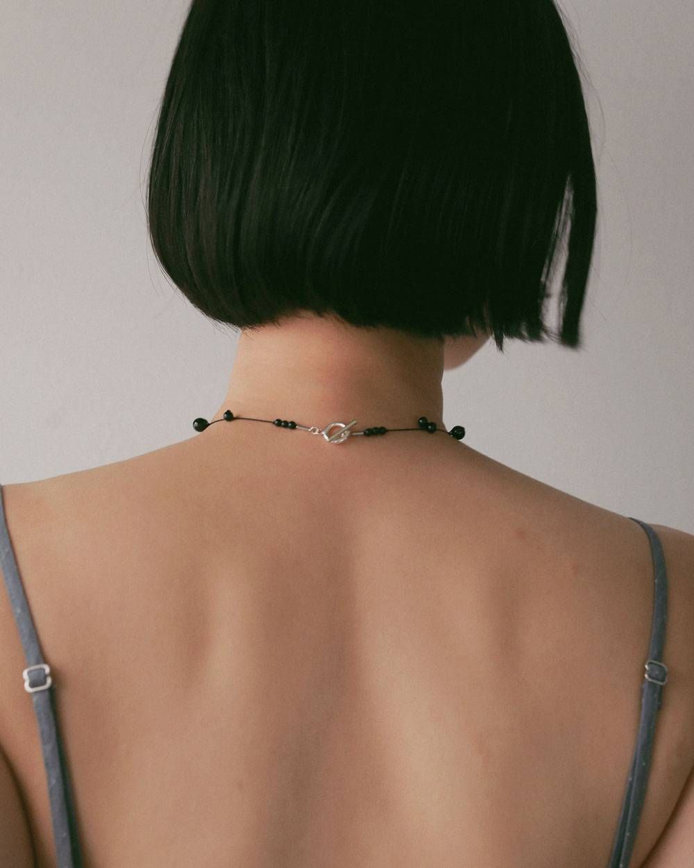シルクコードネックレス (ブラック) Stone Silkcord Necklace (Black) / 27SS