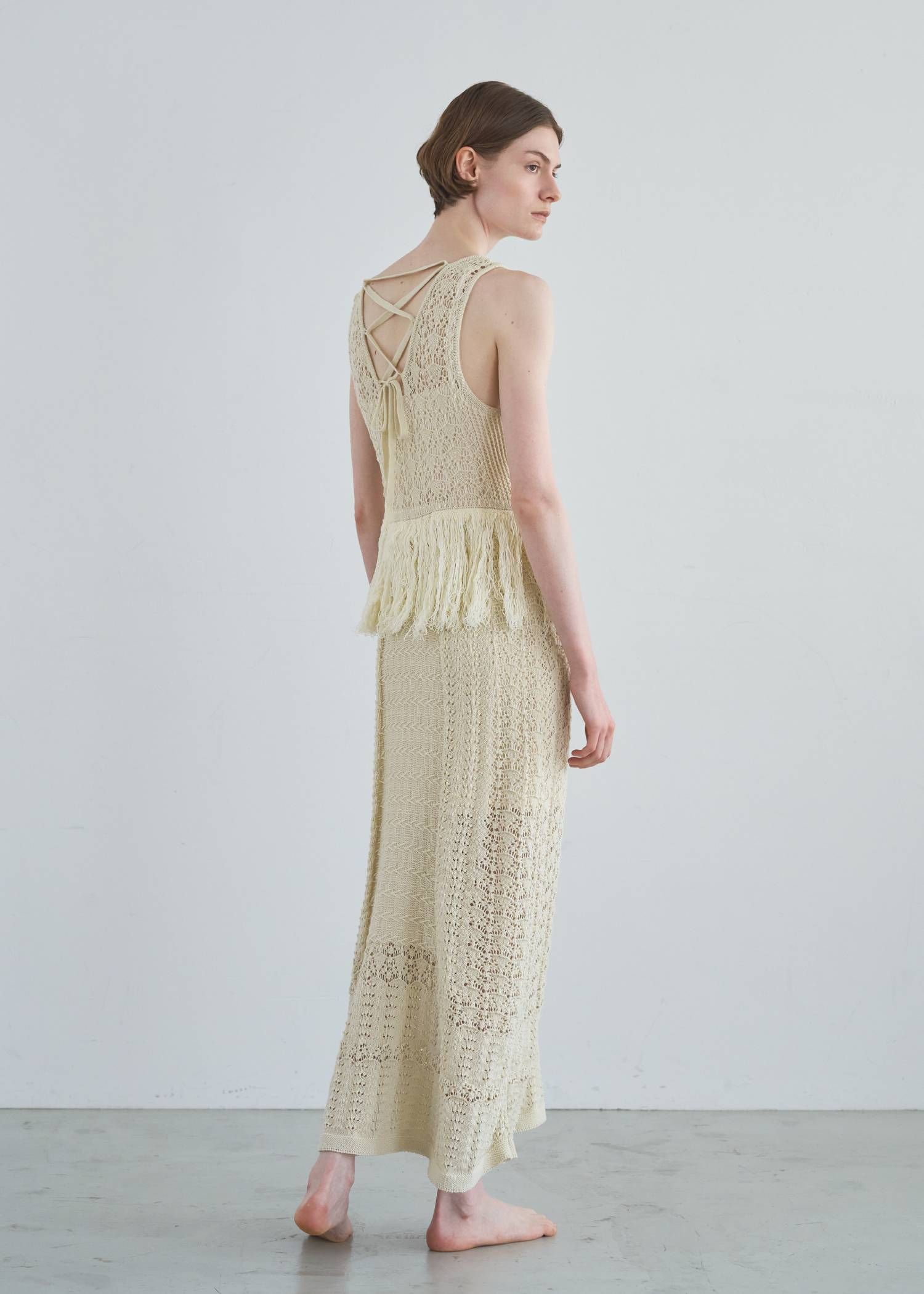 マルチパターン ニットワンピース (ナチュラル) multi pattern jacquard fringe knit OP (Natura) /  26SS