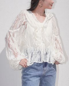 ボリュームスリーブ レースブラウス (ナチュラル) tiered frill neck volume sleeve lace BL (Natural) /  26SS