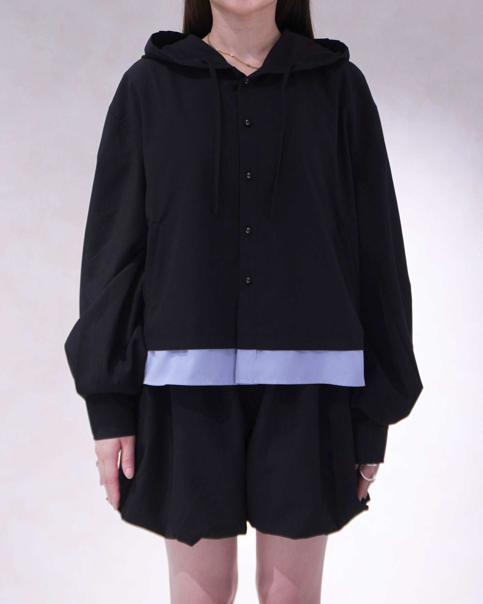 UVカット フーディトップス (ブラック) UV cut layered hem shirt hoodie tops (Black) /  26SS