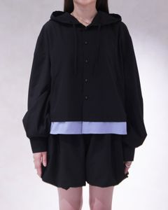 UVカット フーディトップス (ブラック) UV cut layered hem shirt hoodie tops (Black) /  26SS