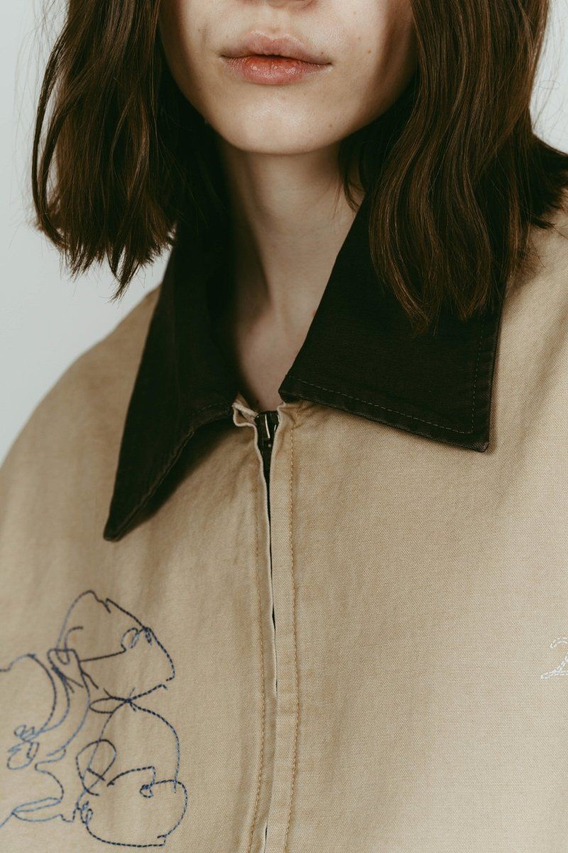 embroidered jacket(unisex) (Beige) / レタリング刺繍 ジャケット (ベージュ) / 26SS