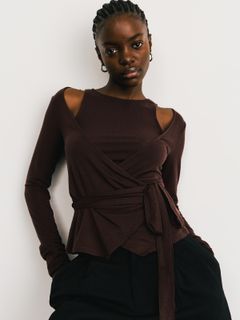 【25SS】SLK SHEER CACHECOEUR CAMI SET / シアー カシュクール セットトップス (バーガンディー)