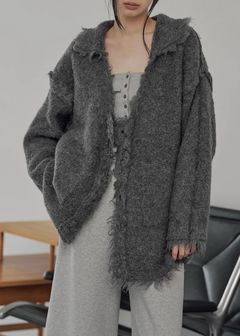 リバーシブルニットカーディガン (チャコール) brushed lightly reversible knit cardigan
