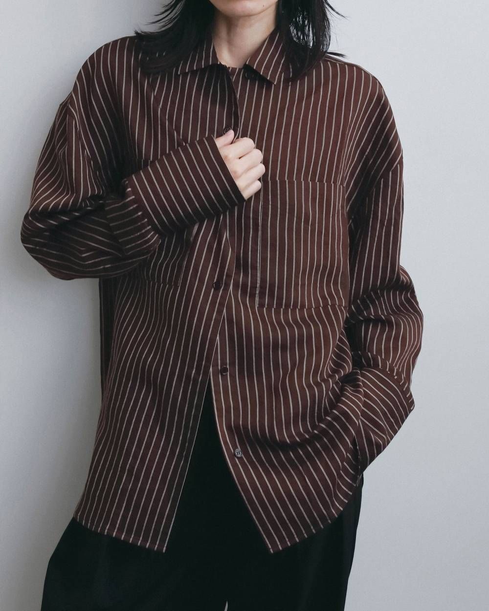 オープンカラーストライプシャツ (ブラウン) Opencollar Stripe Shirts (Brown) / 26AW 【6月29日まで期間限定予約】