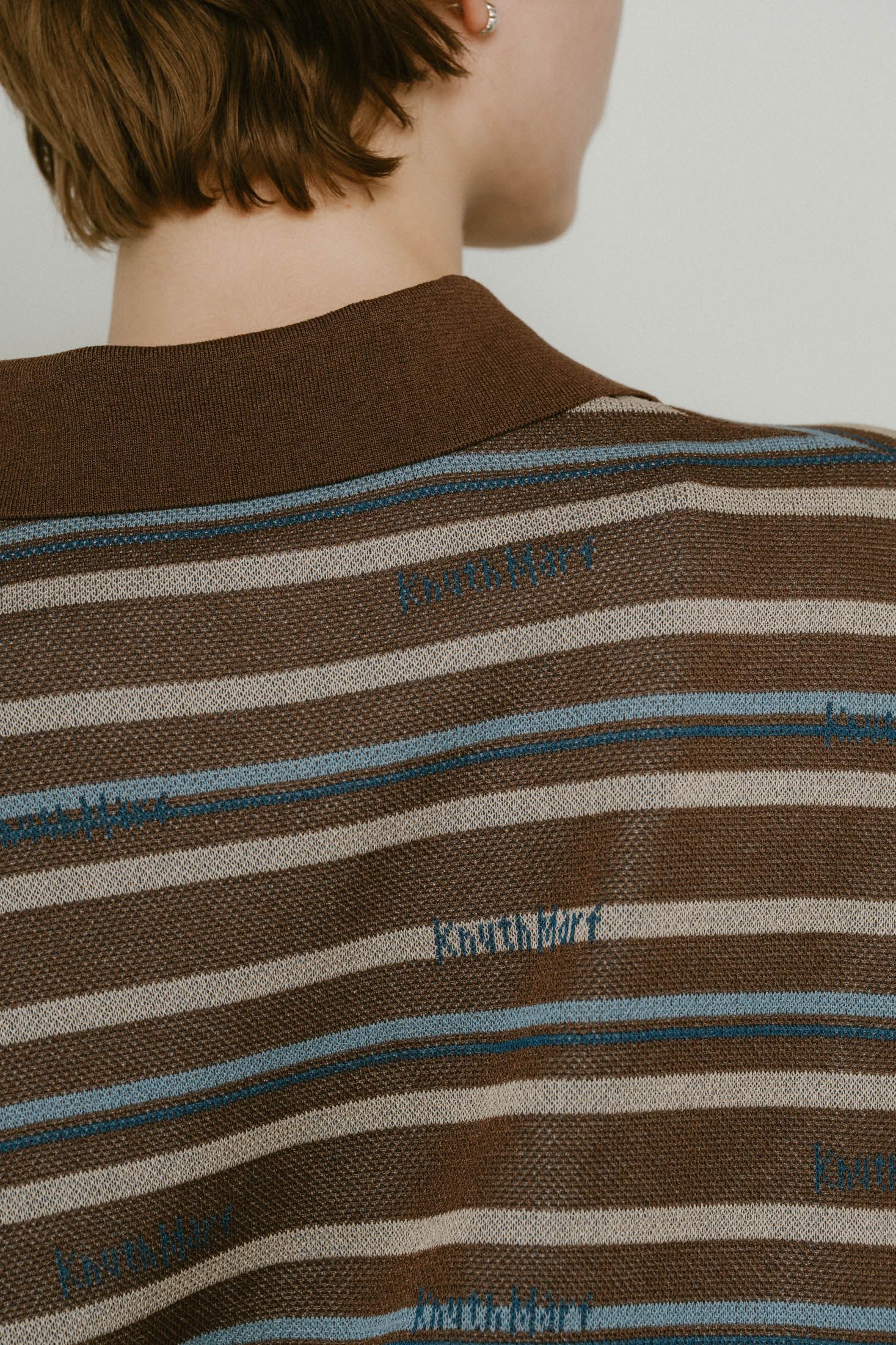 logo stripe polo knit (unisex) / ロゴストライプ ニットポロシャツ レギュラー丈 (ブラウン) / 25SS
