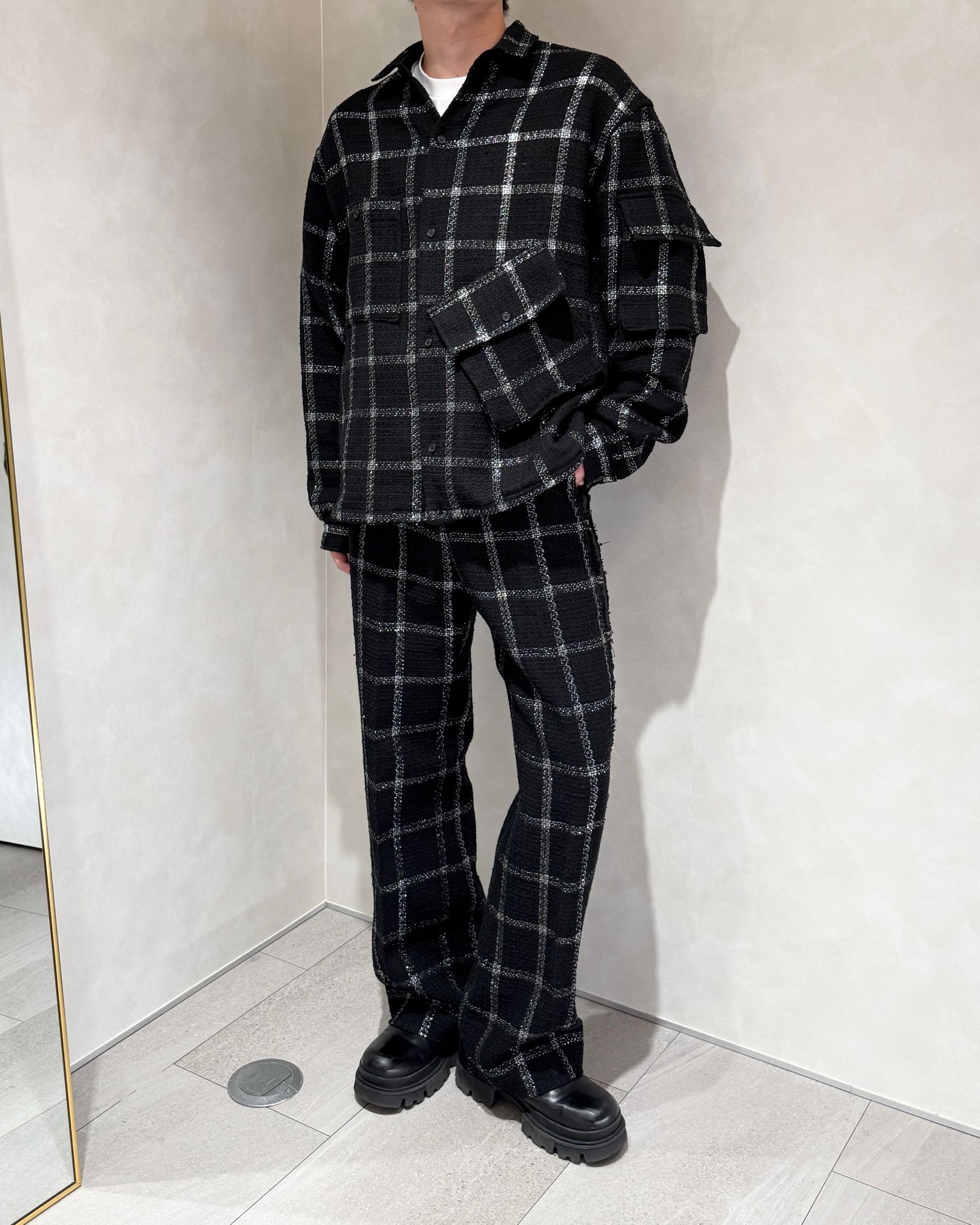 Sheer Tweed Semi Flair Trouser/ シアーツイード セミフレアパンツ (ブラック)