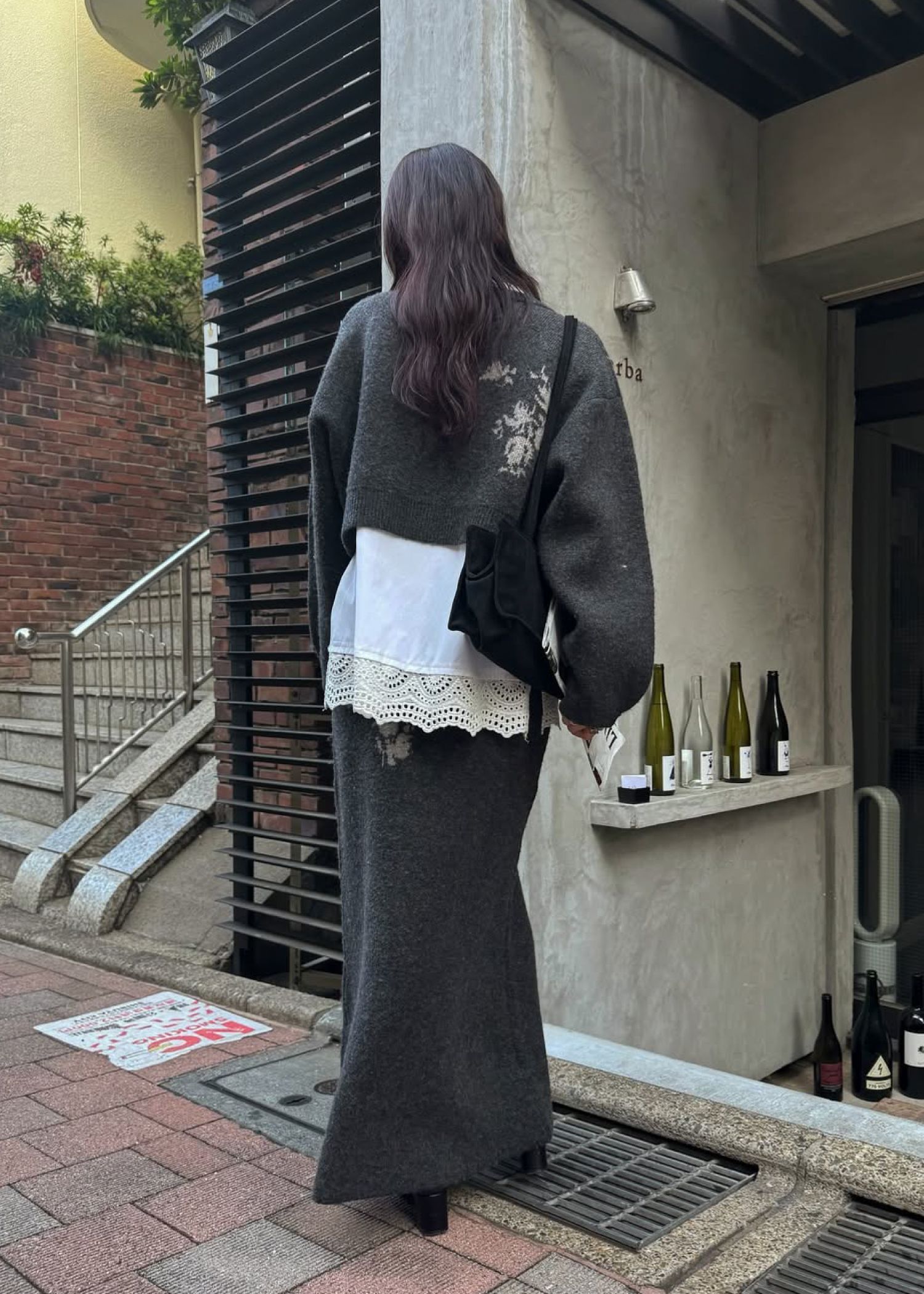 cropped flower jacquard knit cardigan / フラワージャガード ニットカーディガン (チャコール) / 25AW /