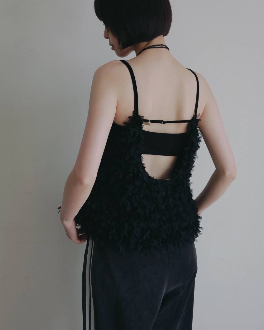 チュールフリンジ キャミソール (ブラック) Tulle Fringe Camisole (Black) /  26AW