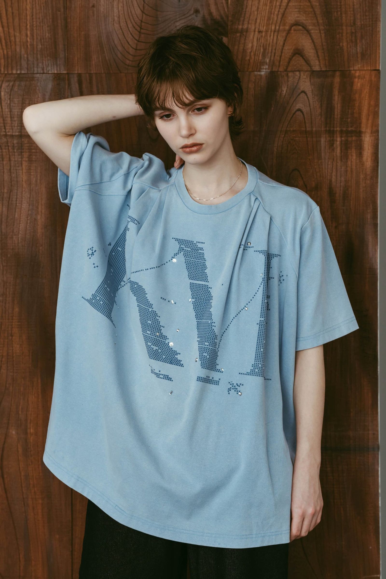 タック オーバーサイズTシャツ (ブルー) tuck detail oversized tee(unisex) (Blue) /  26SS