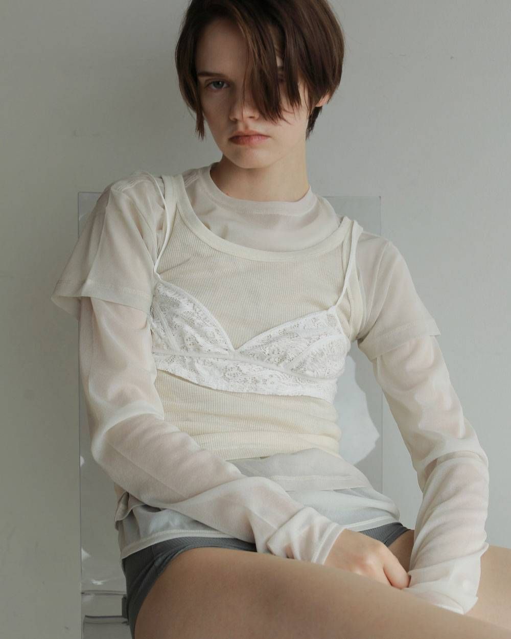 スリット シフォントップス (アイボリー) Slit Chiffon Tops (Ivory) / 27SS