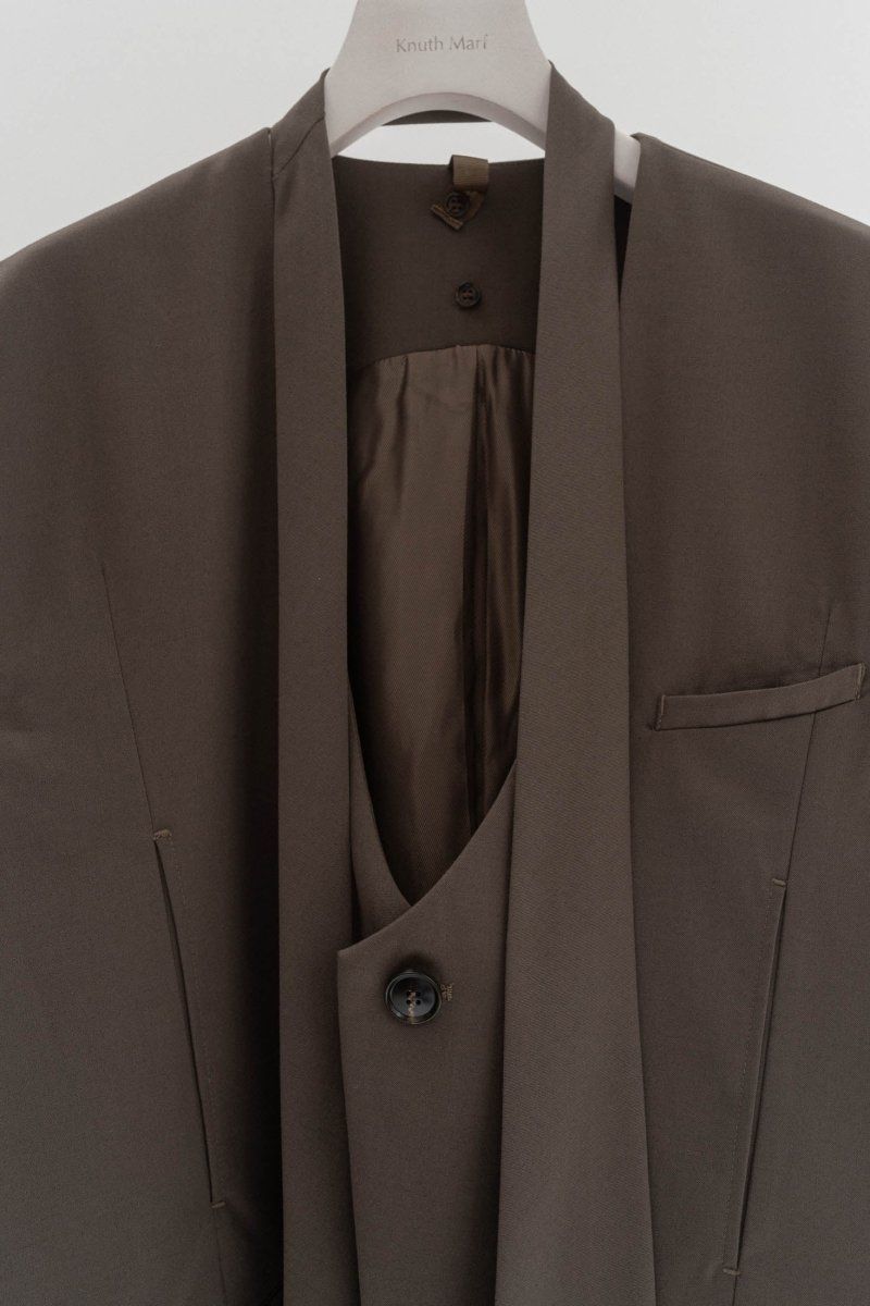 2way collarless gilet / 2ウェイ カラーレスジレ (グレージュ) / ユニセックス