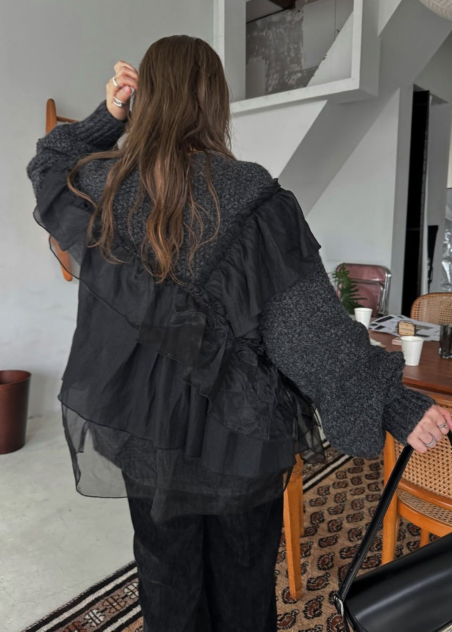 random frill placement volume sleeve knit / ランダムフリルニット (ブラック) / 25AW /