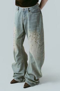 スタッズ ドレープデニム (ブルー) studded draped denim pants(unisex) (Blue) /  26SS