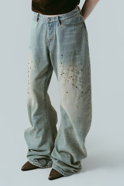 スタッズ ドレープデニム (ブルー) studded draped denim pants(unisex) (Blue) /  26SS