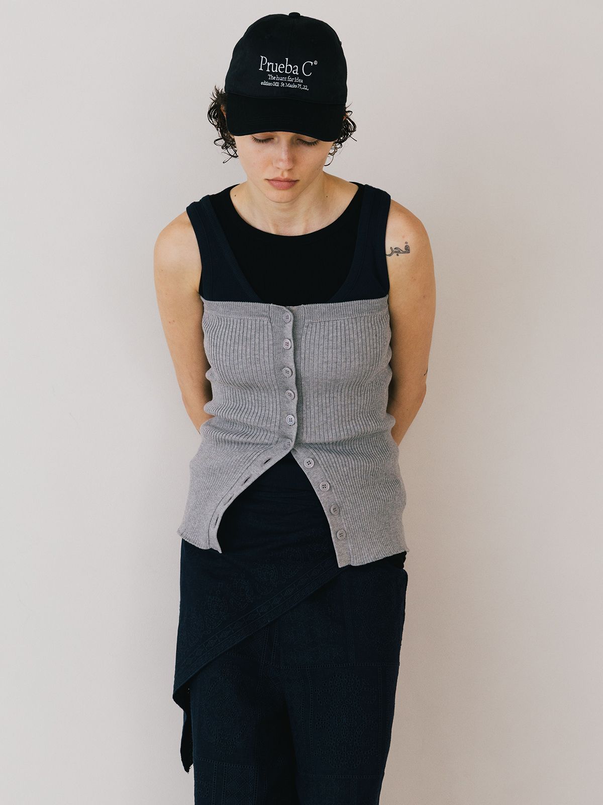 【25SS】RIB BUSTIER SET KNIT / リブ ビスチェセットニット (グレー)