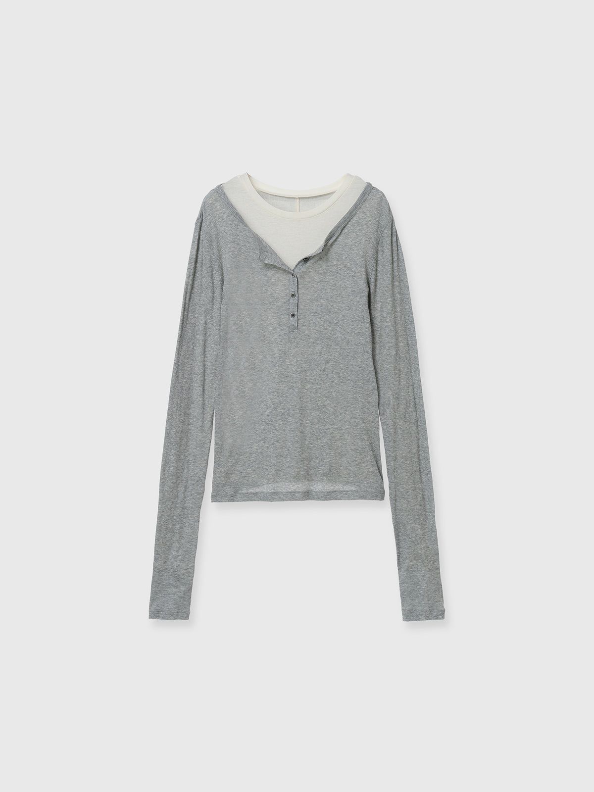 【25AW】LAYERED L/S HENLY TEE / レイヤード ロングスリーブ ヘンリーTシャツ (グレー)
