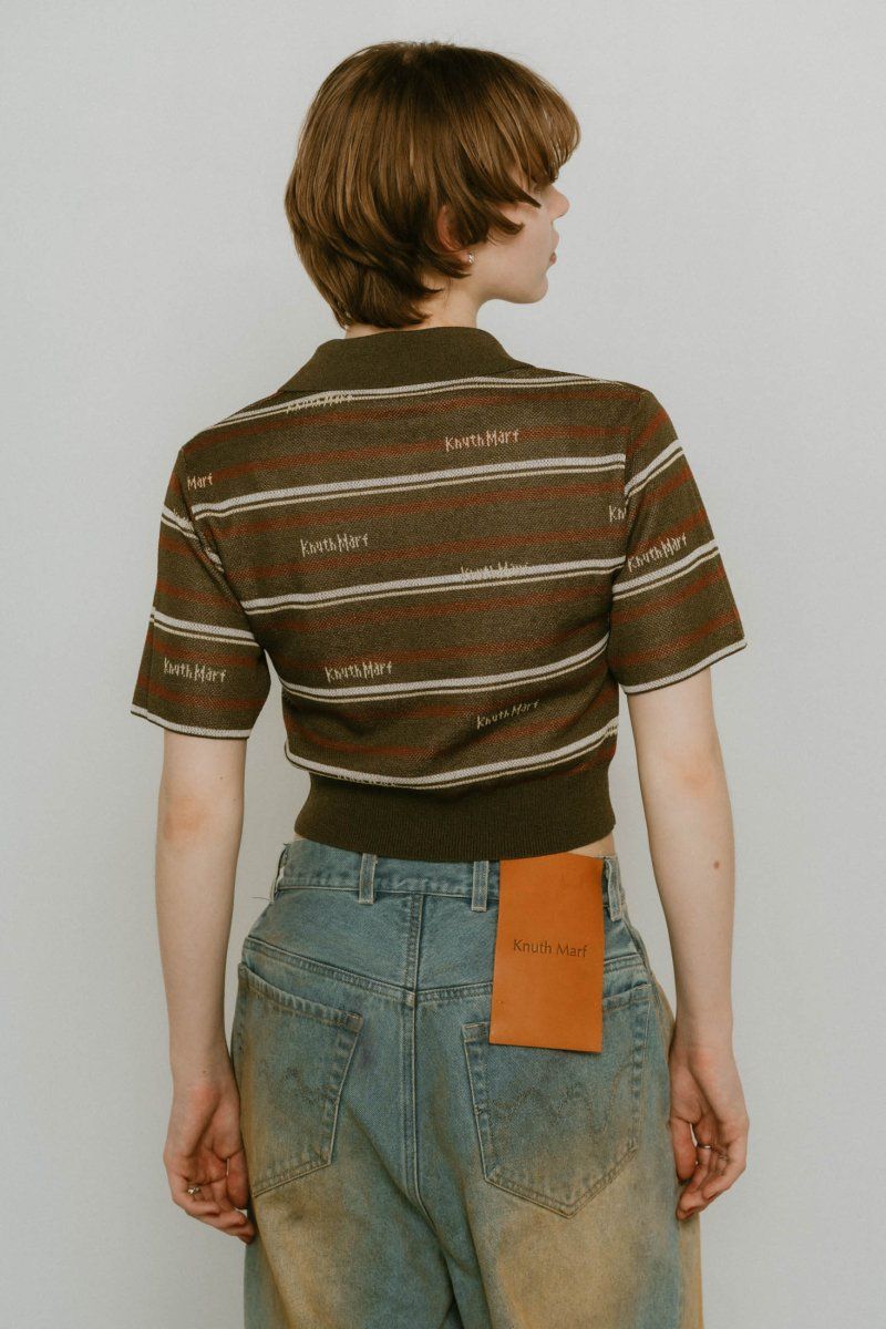 logo stripe polo knit / ロゴストライプ ニットポロシャツ ショート丈 (カーキ) / 25SS