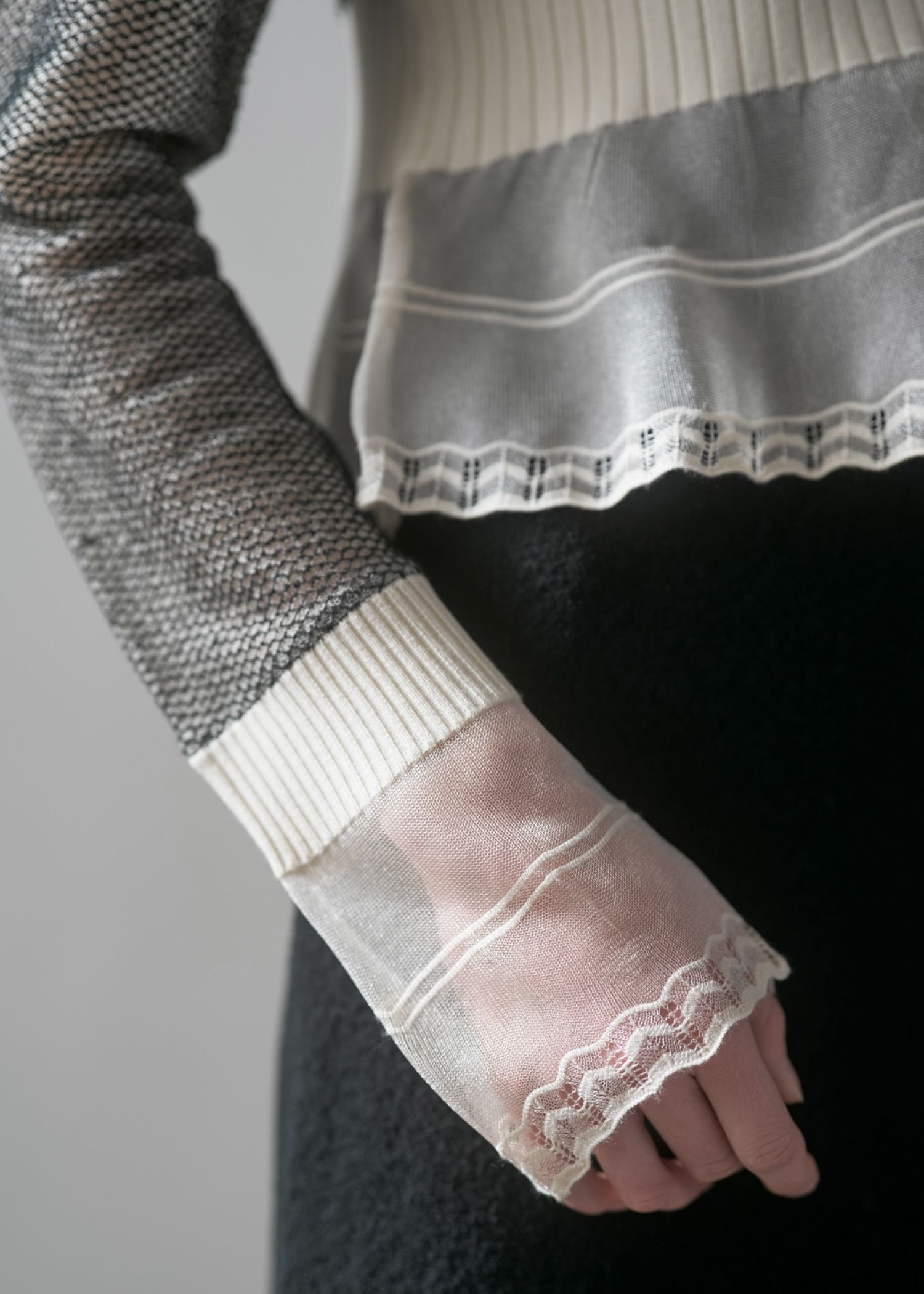 ジャガードパターン シアーカーディガン (ブラック) jacquard pattern sheer knit cardigan (Black) /  26SS