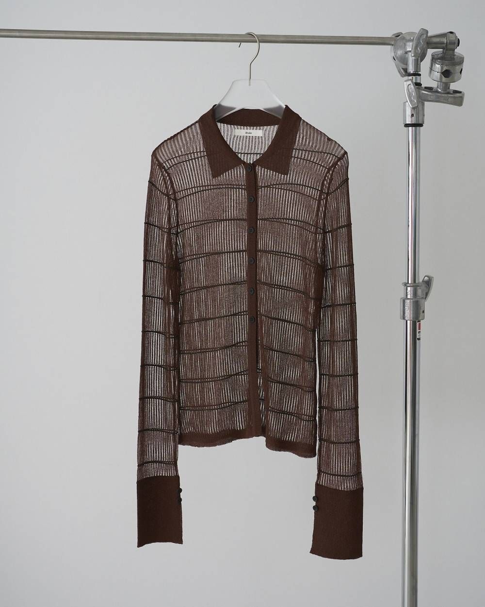シアーボーダー ニットシャツ (ブラウン) Sheerborder Knit Shirts (Brown) / 26SS