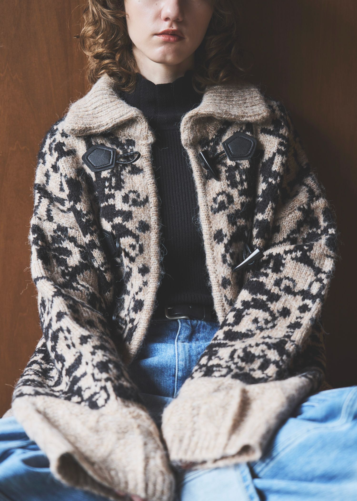 jacquard & cable placement toggle knit / ジャガード ケーブルトグルニット (タン) / 25AW /