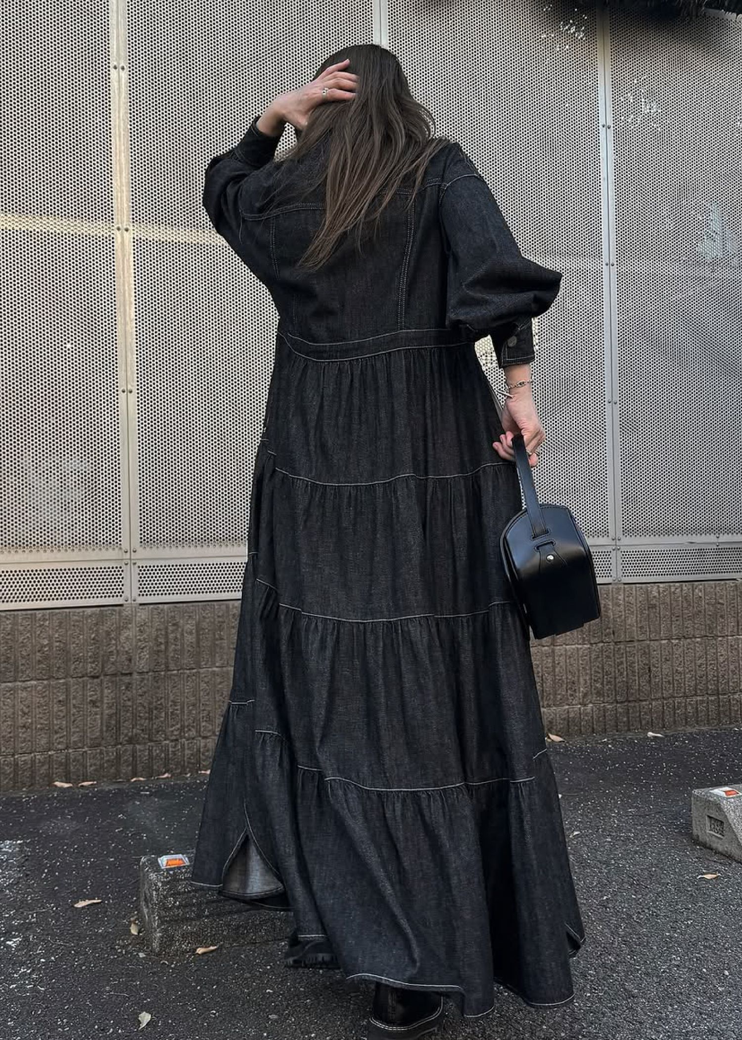 【Healthy DENIM × WILLFULLY】"Aphrodite" tiered denim shirt OP / ヘルシーデニムコラボ デニムシャツワンピース (ブラック) / 25AW /