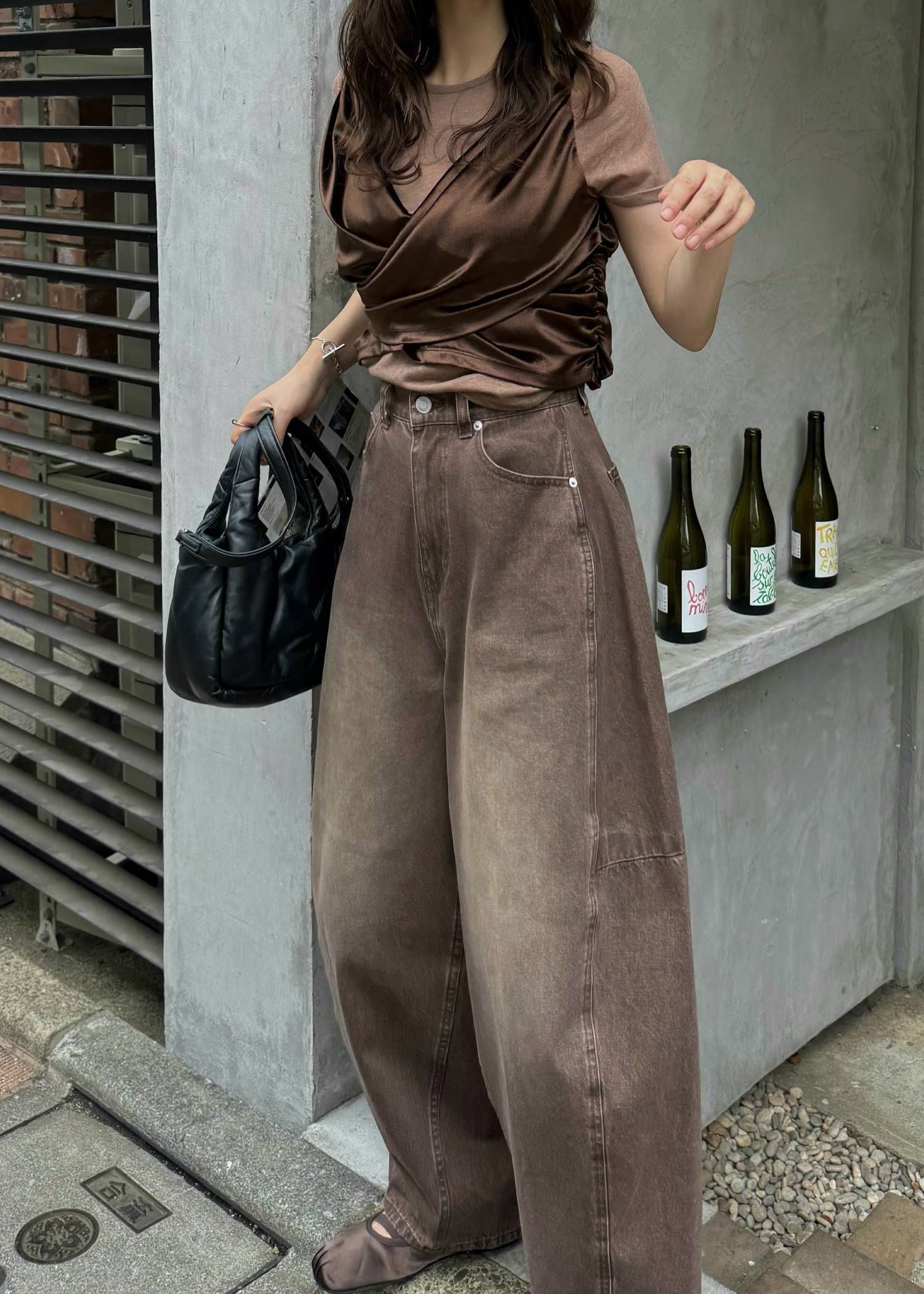 ベロア ドレープ Tシャツ (カフェモカ) cache coeur mix slub velour tops (Caffe mocha) /  26SS