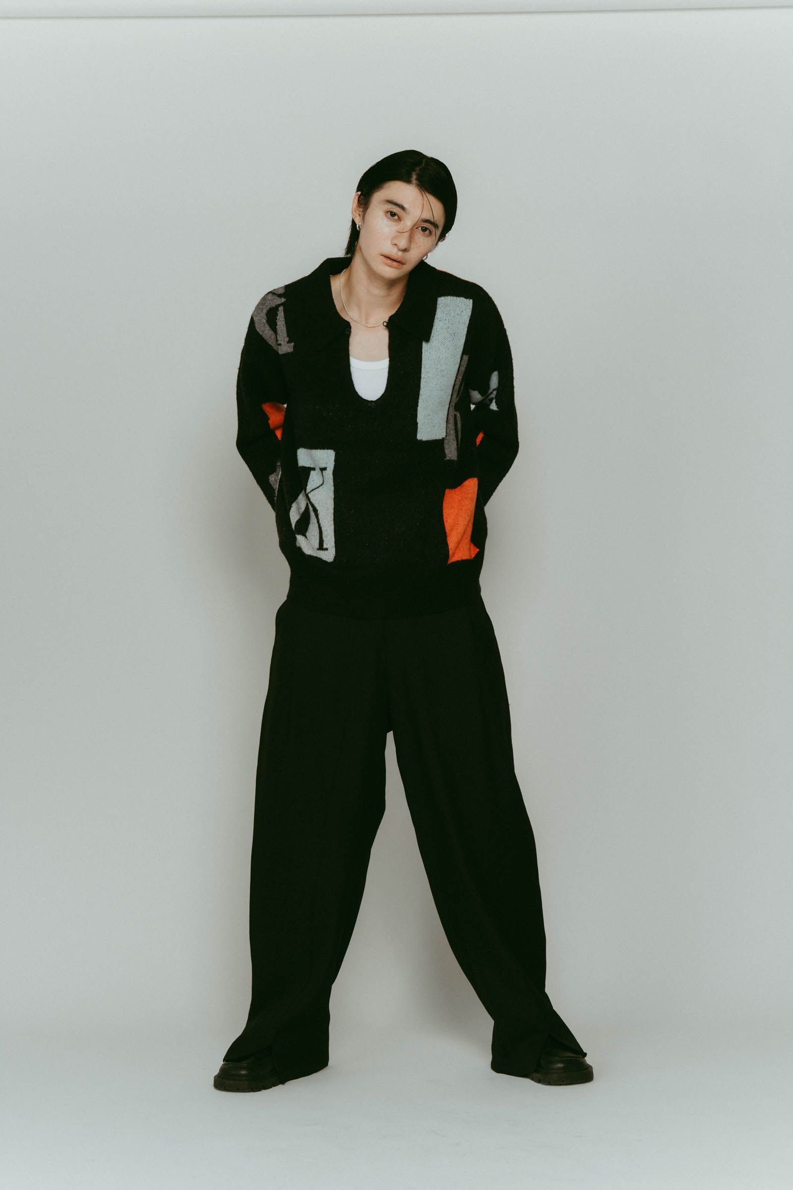 K design knit pullover(unisex) / Kデザイン ニットプルオーバー (ブラック) / 25AW
