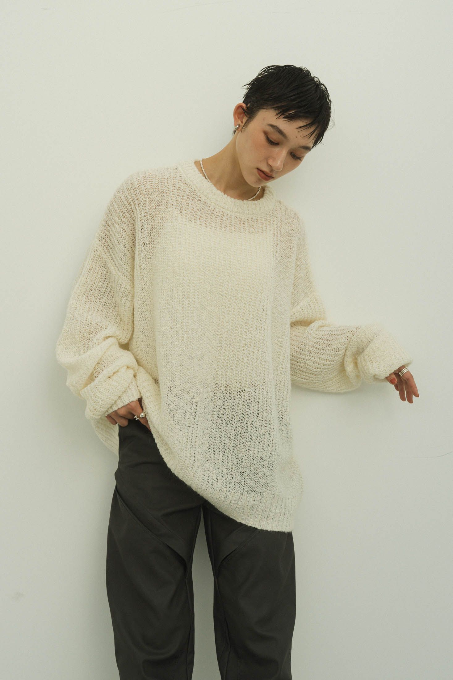 jaguard sheer knit(unisex) / ジャガード シアーニット (ホワイト)