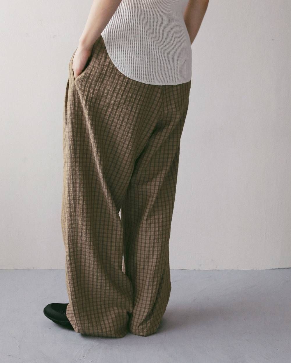 シアサッカー ルーズパンツ (ベージュ) Suckercheck Loose Pants (Beige) / 27SS
