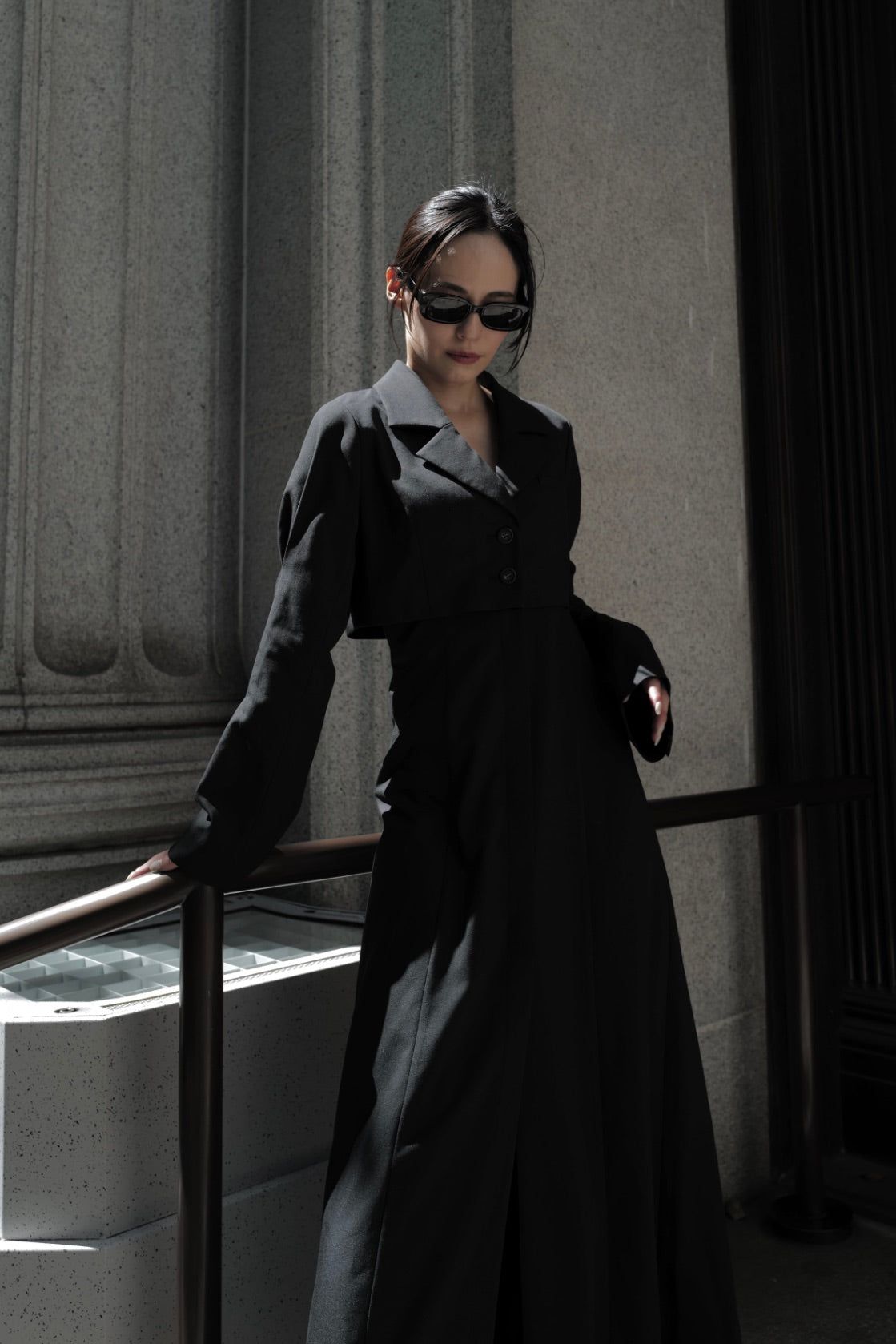 Back ZIP layered onepiece / バックジップ レイヤードワンピース (ブラック)