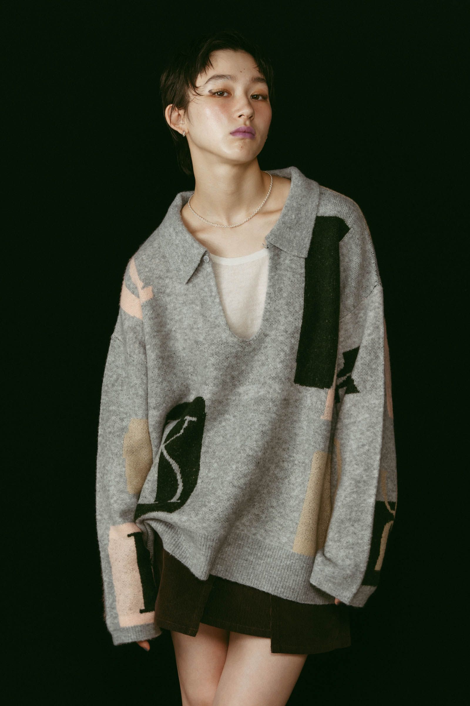 K design knit pullover(unisex) / Kデザイン ニットプルオーバー (グレー) / 25AW