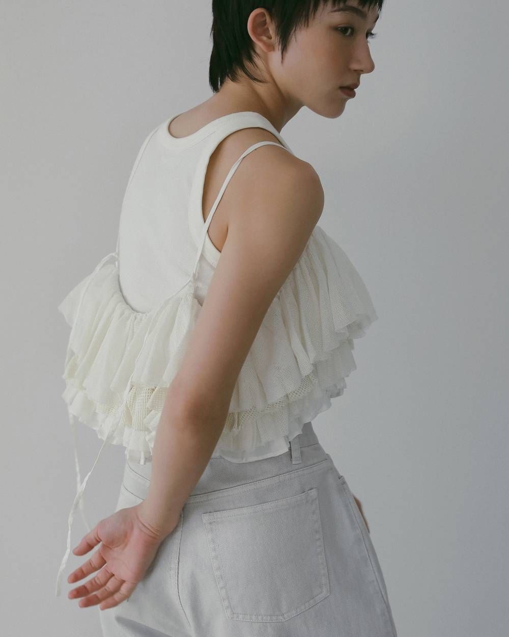 メッシュフリルキャミソール (ホワイト) Mesh Frill Camisole (White) / 26SS