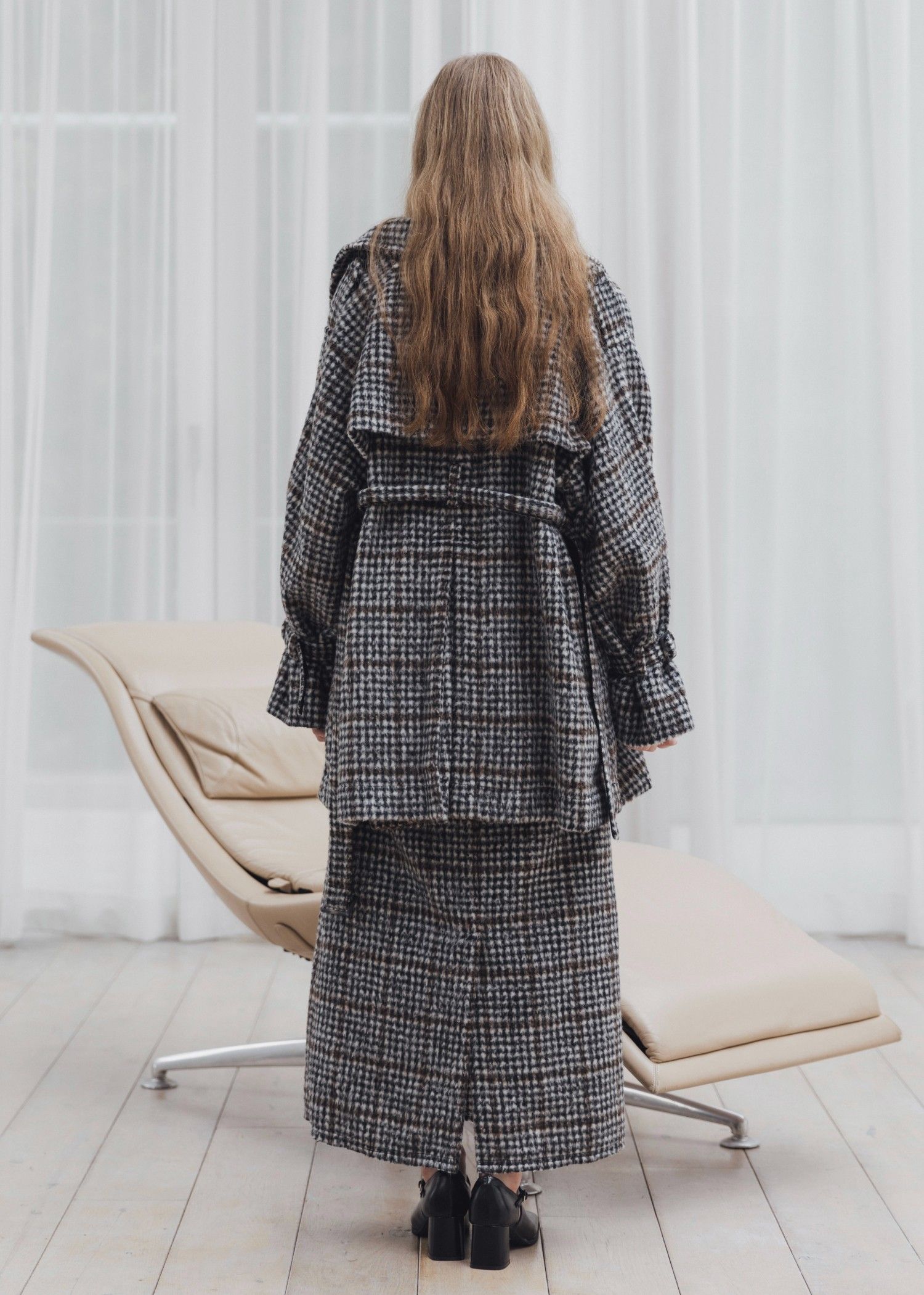 waist frill shaggy pencil SK / ウエストフリル シャギーペンシルスカート (ブラック) / 25AW /