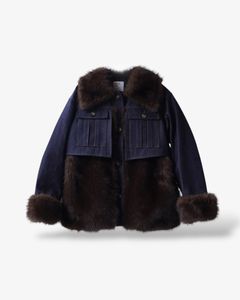 【25AW】Denim Docking Fur Jacket (ダークネイビー) / デニムドッキングファージャケット / エコファー / フェイクファー