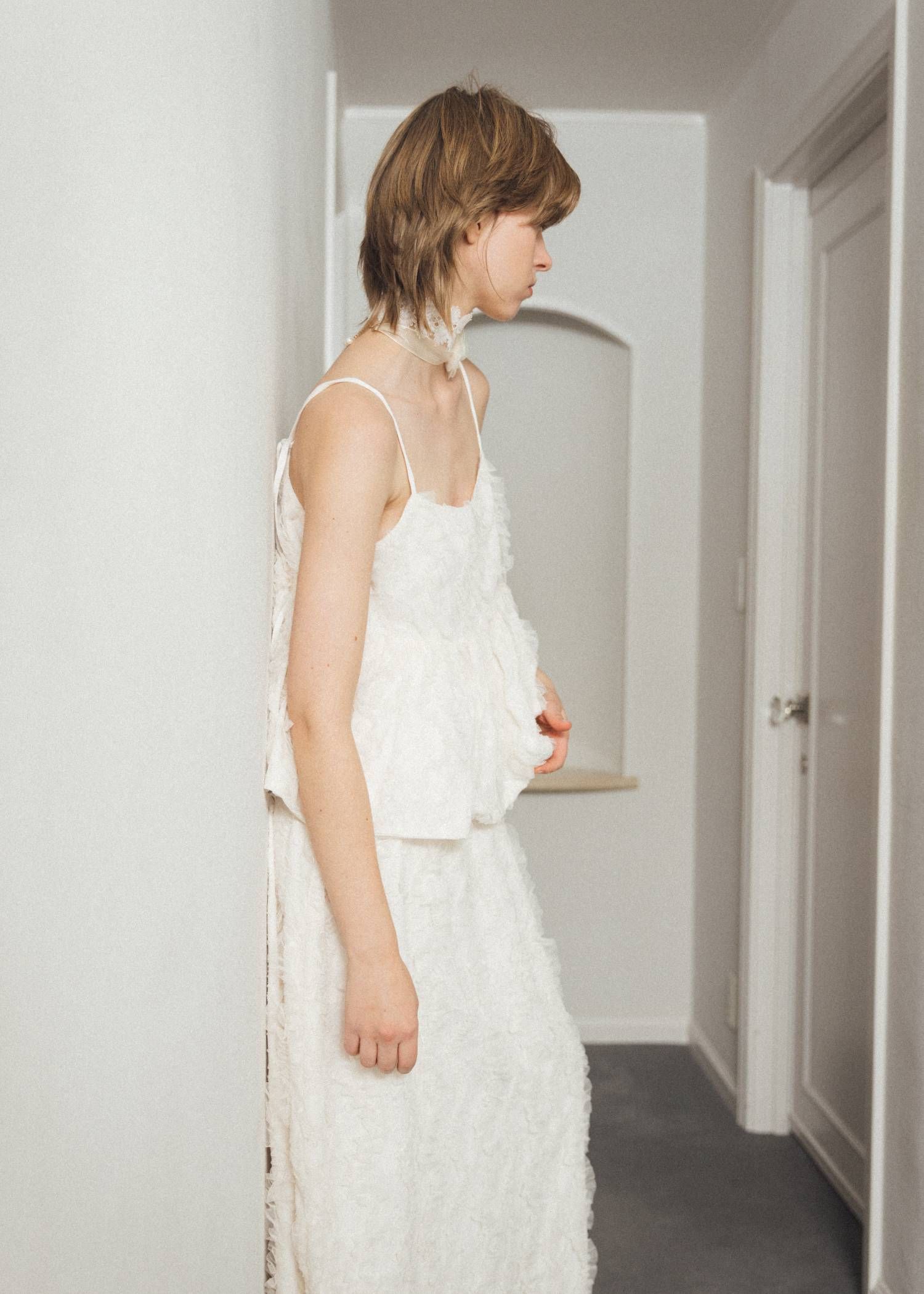 カットジャガード キャミソール (シェル) cut jacquard tulle gather camisole (Shell) /  26SS