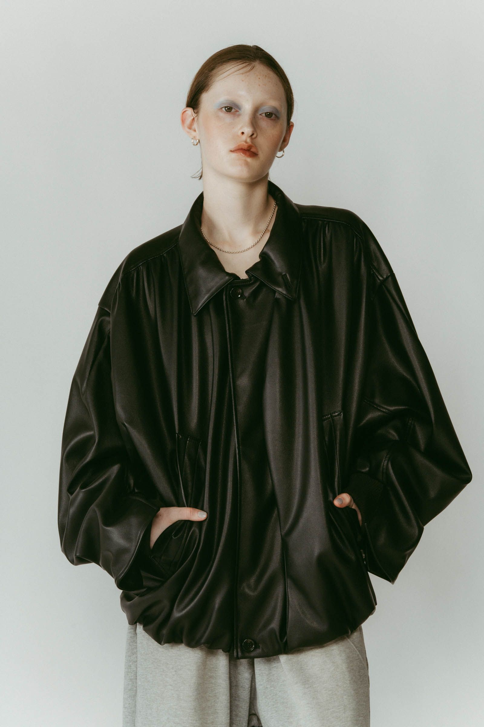 voluminous leather jacket(unisex) / ボリュームレザージャケットブルゾン (ブラック) / 25AW