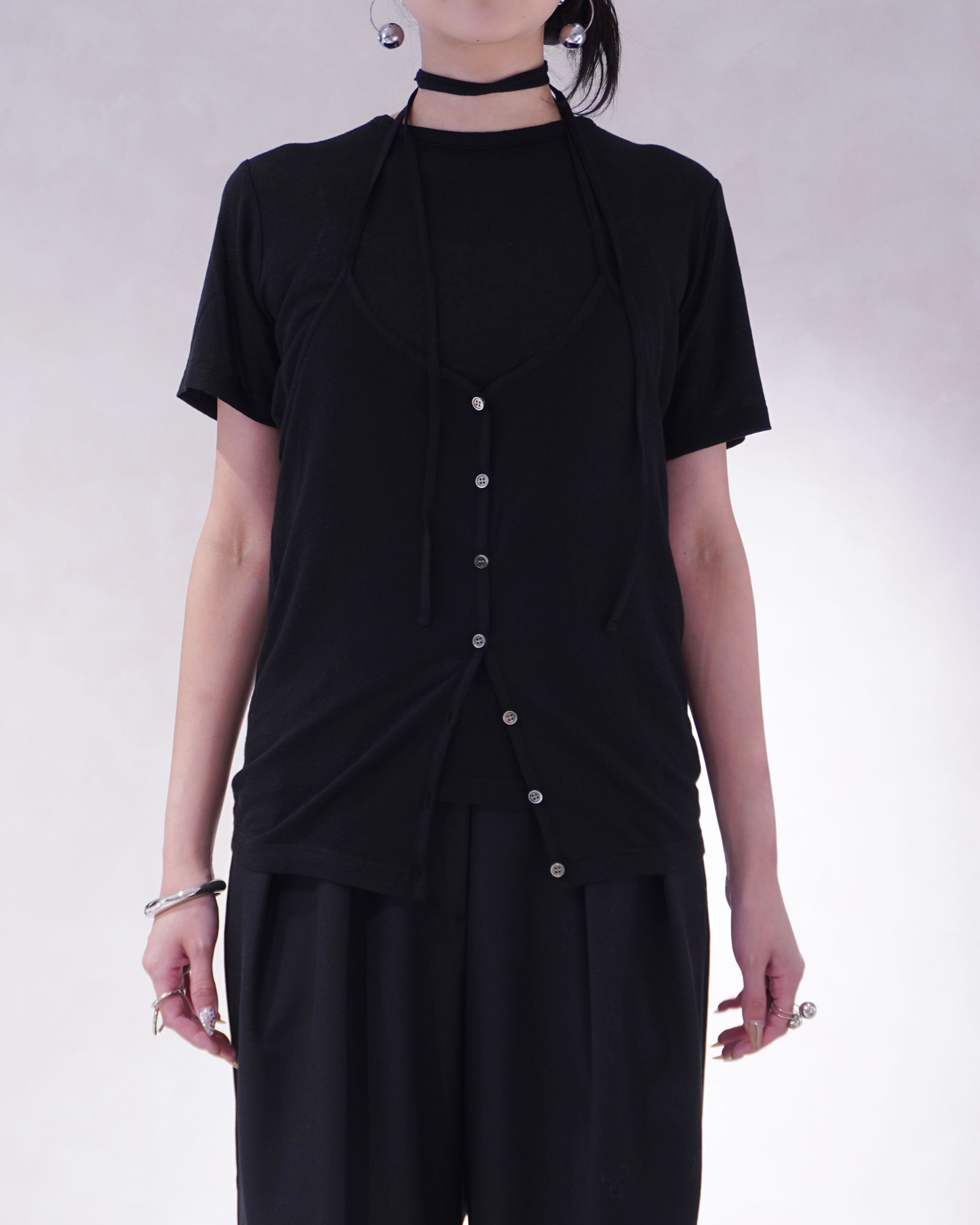 レイヤードカットトップス (ブラック) LAYERED CUT TOPS (Black) /  26SS