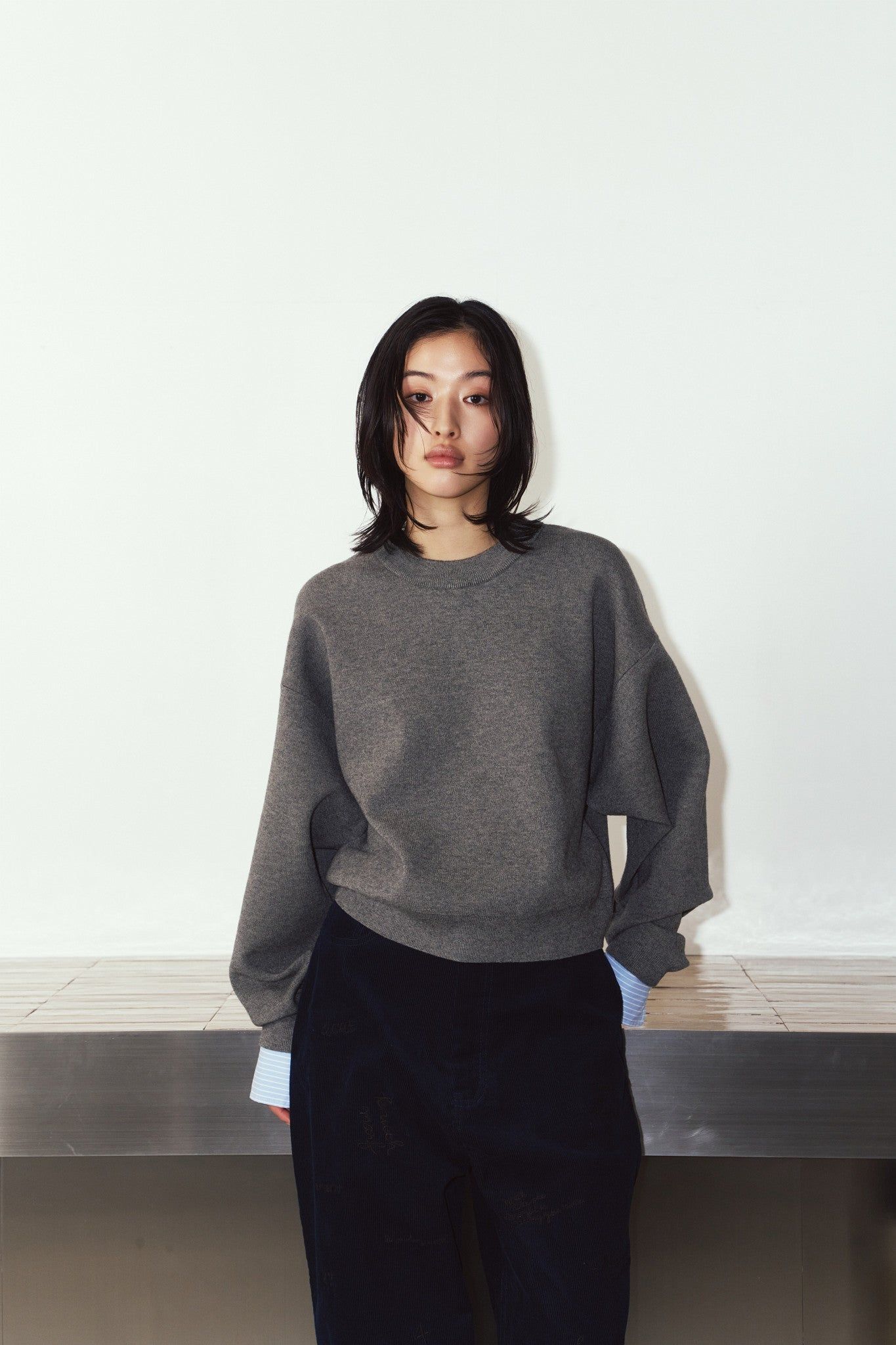 【LADIESサイズ】2ウェイ ノームコア ニット (グレー) 2way cuffs normcore knit (Gray) / 26AW