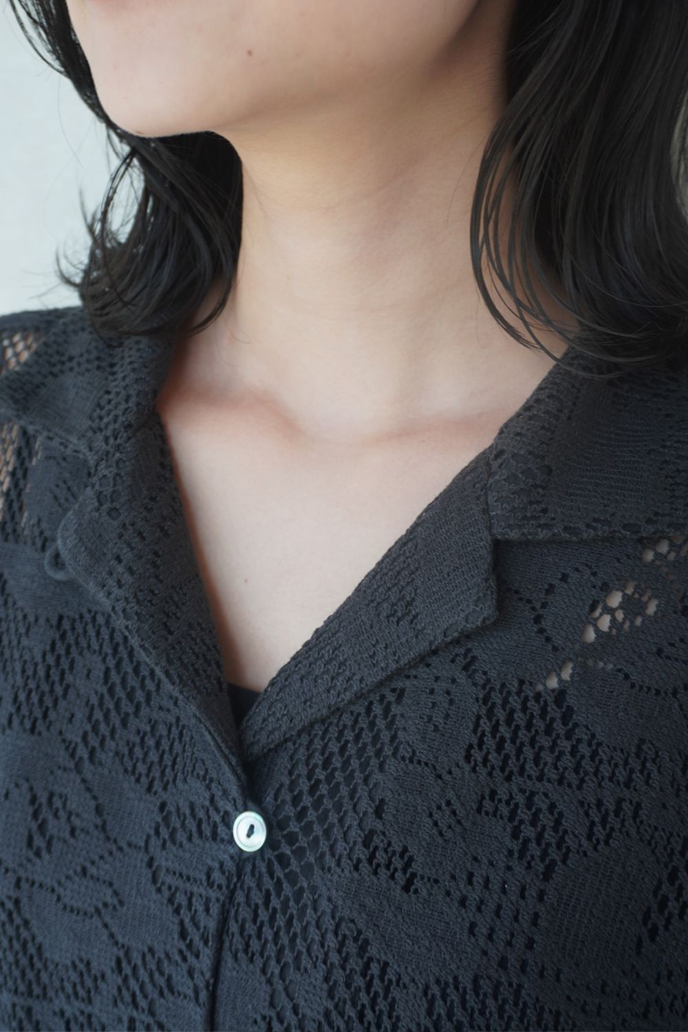 OPEN COLLAR RACE SHIRT / オープンカラー レースシャツ (ブラック)