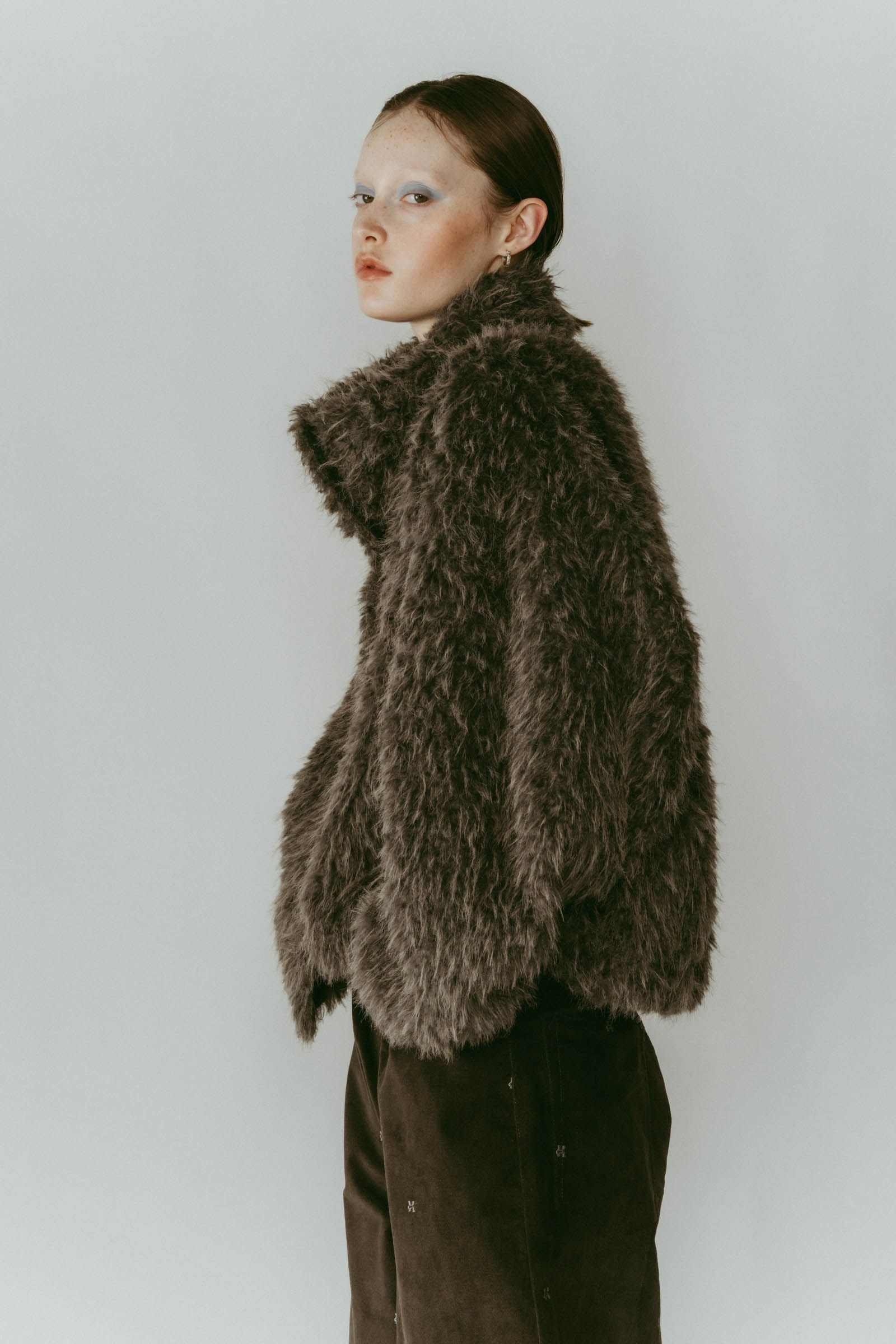 shaggy stand collar coat / シャギースタンドカラーコートブルゾン (グレー) / 25AW