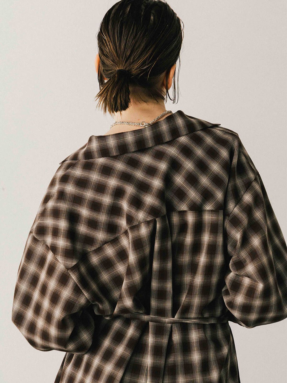 【25AW】SHEER CHECK SHIRT JACKET / シアーチェックシャツ (ブラウン)