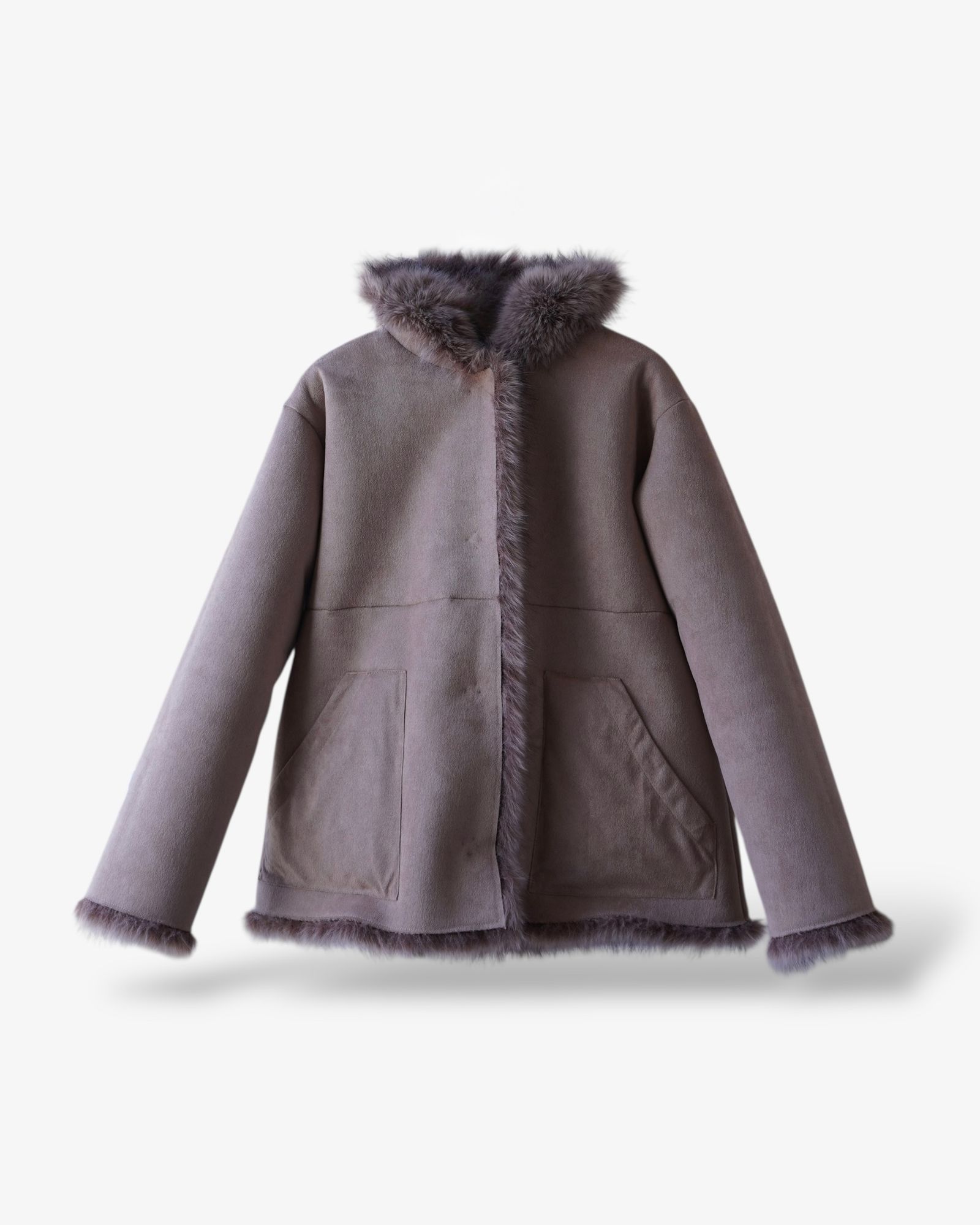 【25AW】Fox Like Fur Hoodie Coat / フォックスライクファー リバーシブルフーディコート (ベージュ) / エコファー / フェイクファー
