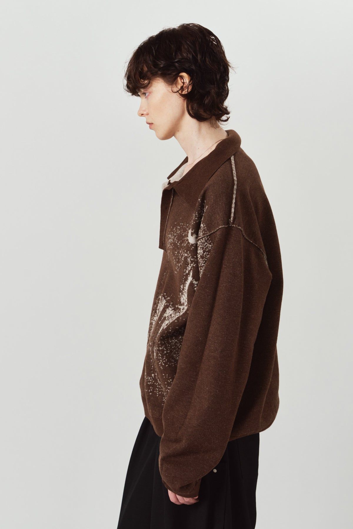 リバーシブル ジャガードポロニット (ブラウン) reversible jacquard polo knit(unisex) (Brown) / 26AW