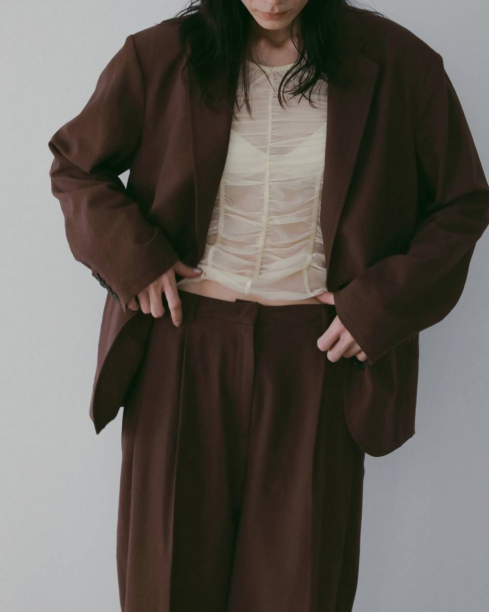 リネンタックパンツ (ブラウン) Linen Tuck Pants (Brown) /  26SS