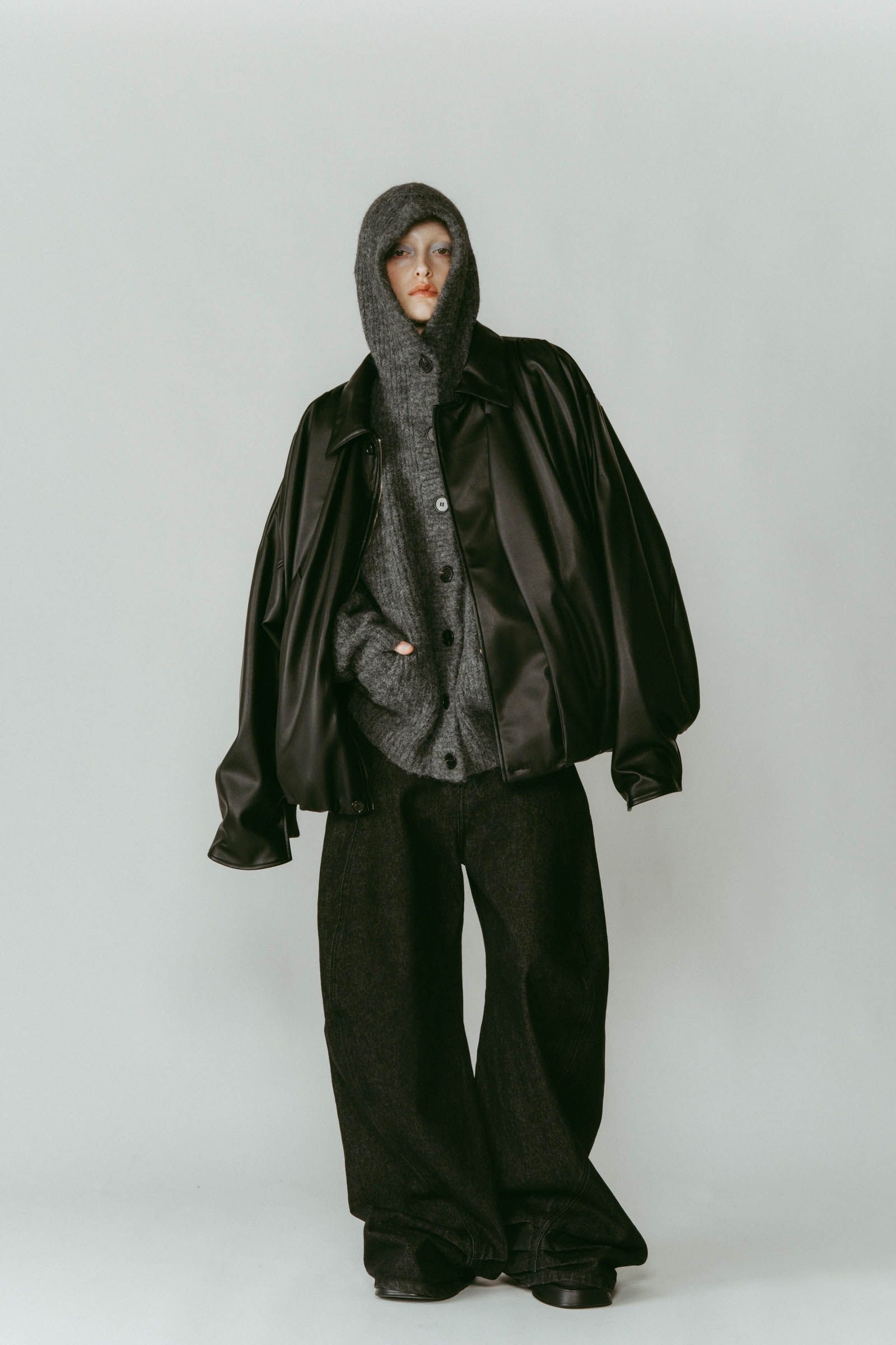 voluminous leather jacket(unisex) / ボリュームレザージャケットブルゾン (ブラック) / 25AW