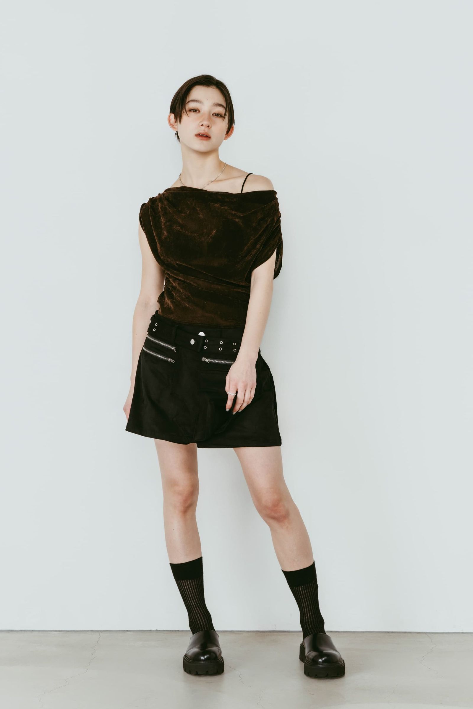 レイヤード スエードスコート (ブラック) layered suede skort (Black) /  26SS