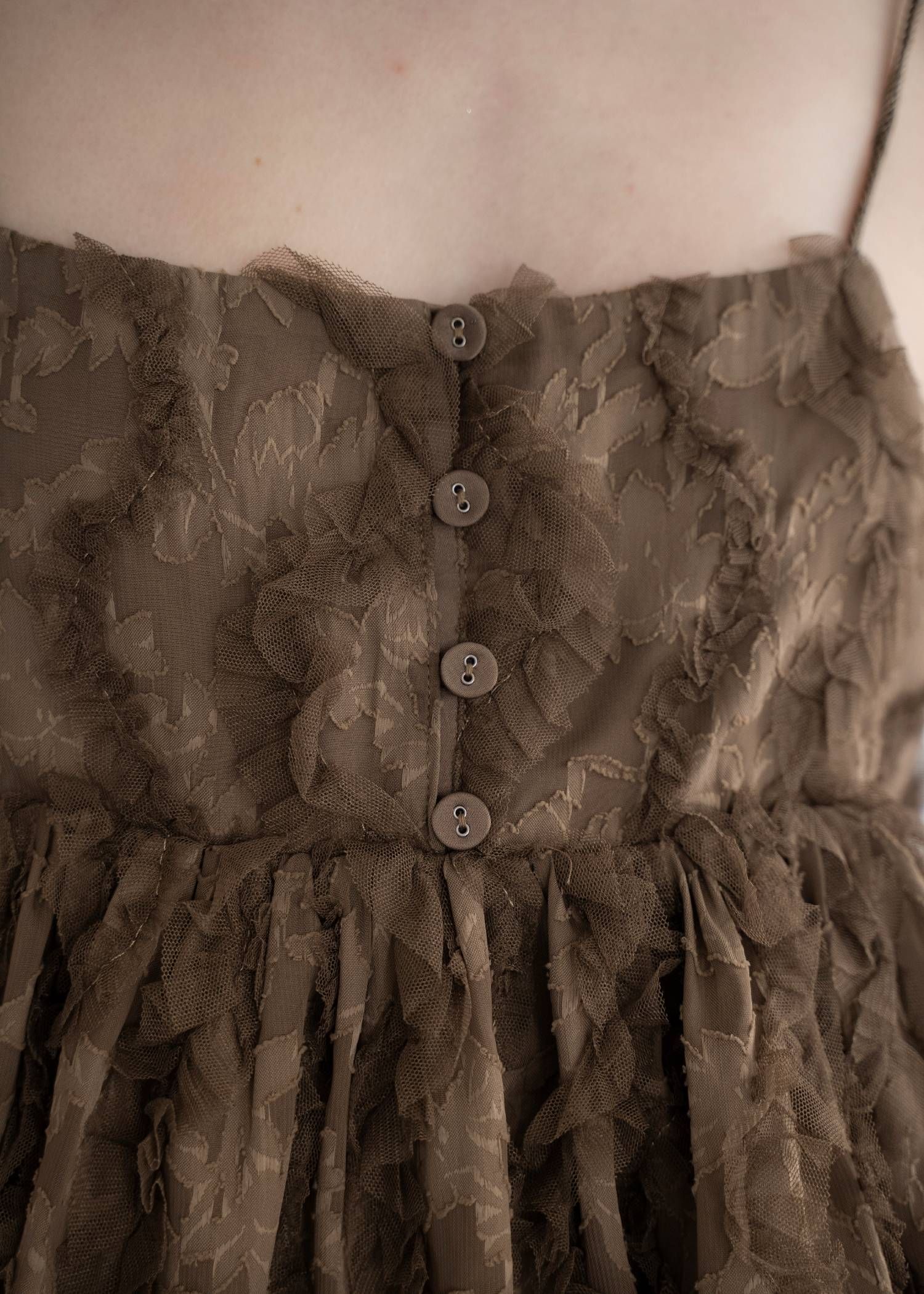 カットジャガード キャミソール (モカ) cut jacquard tulle gather camisole (Mocha) /  26SS